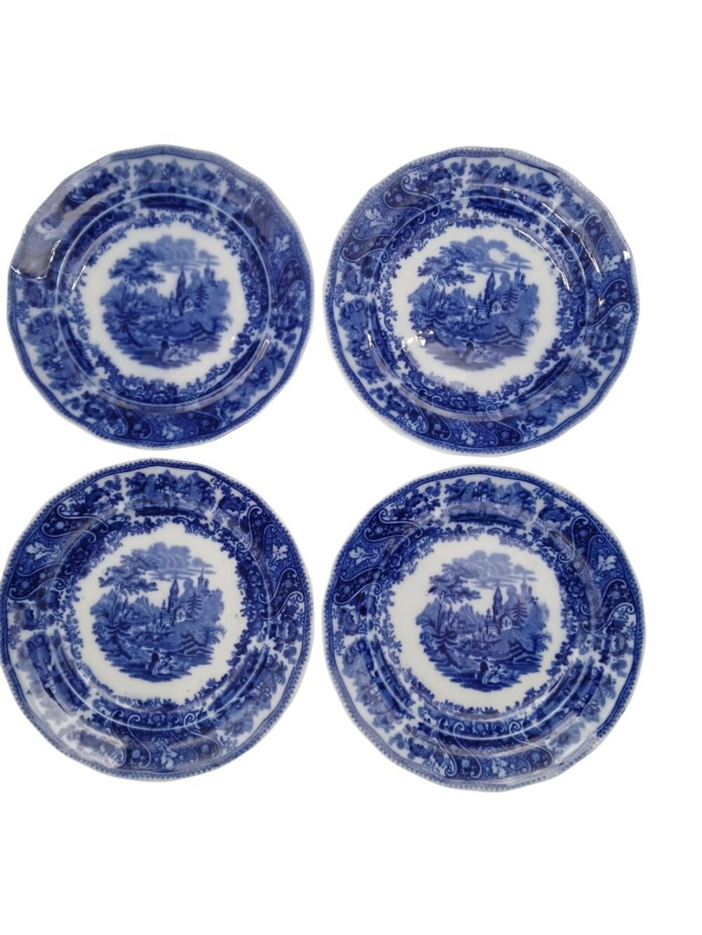 Middleport Pottery Burgess Leigh Nonpareil Flow Blue 4 Salad Plates 7.5"